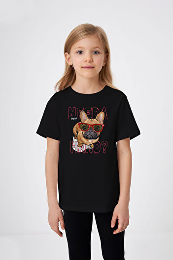 ADABEBEK Need a Hand Written Glasses Puppy Printed Tricou pentru fetiță