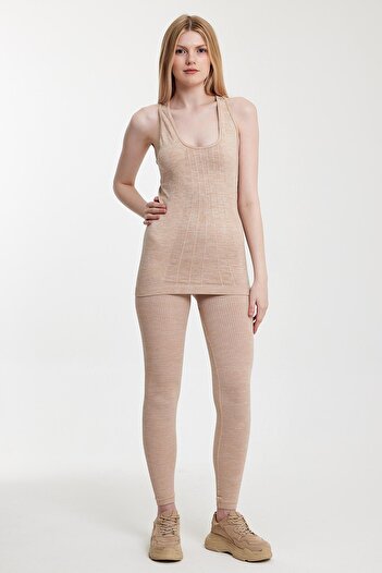 Penyelux Women's Seamless Fitness Seamless Chest Detailed Athlete Cream