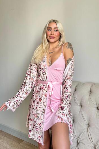Pijamaevi Light Pink Svila Exclusive Knitted Nightgown with Dressing Gown Women's Pajamas Set