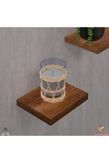 Egecan Mobilya Walnut Flying Wall Shelf 3 Pieces Decorative Shelf Flower Pot Candle Holder Decorative Flower Pot