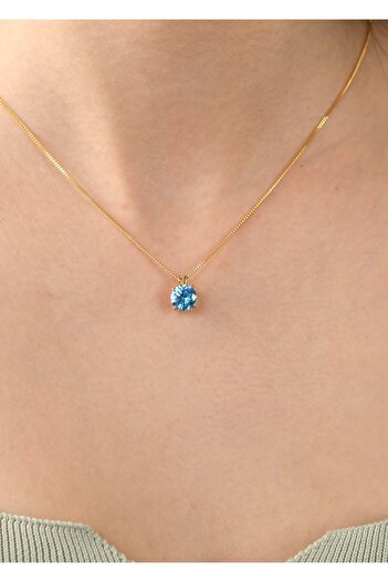 LİNOVE JEWELLERY Bluetopaz Gümüş Kolye 925 Ayar Gümüş Doğum Taş Kolye, Deniz Mavisi Kolye, December Gümüş Kolye