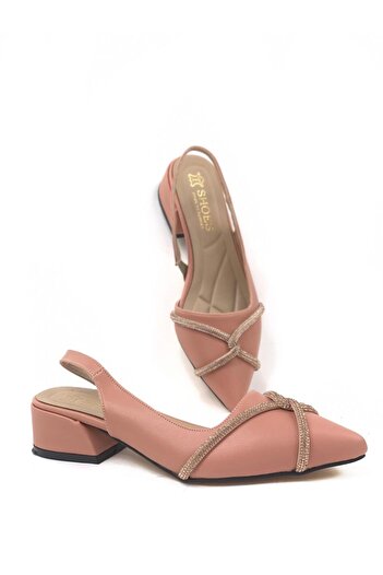 bescobel Women's Necby Dried Rose Pointed Toe Heeled Stoned Ballerinas