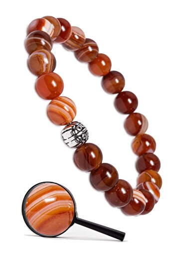 DOĞAL TAŞ CENNETİ Certified Karnelyan Karneol Bracelet with Silver Apparatus - Agate Stone Detail
