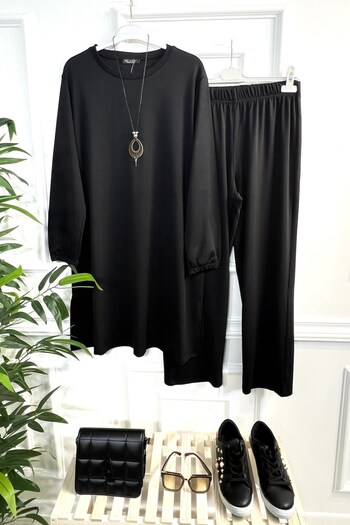 Aşkı Endam Plus Size Laurel Corded Full Stretchy Double Σετ - Κολιέ - Μαύρο