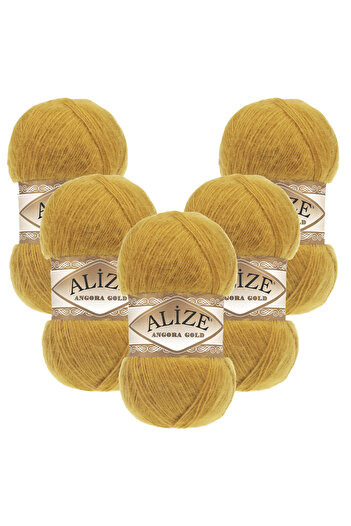 Alize Angora Gold 5-Piece 002 Mustard Yellow Hand Knitting Yarn