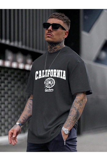 Black Sokak California 91 Printed Oversize Anthracite Men's T-Shirt