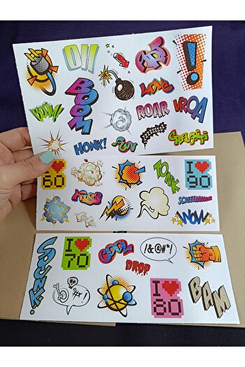 Pink Swan Craft Pop Art Shapes and Writings Sticker Set, Laptop Ipad Notebook Scrapbook Planner Sticker Set