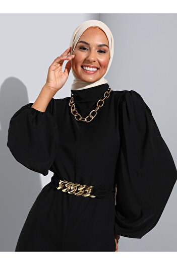 Refka Belt Detailed Evening Dress Jumpsuit - Black - Refka