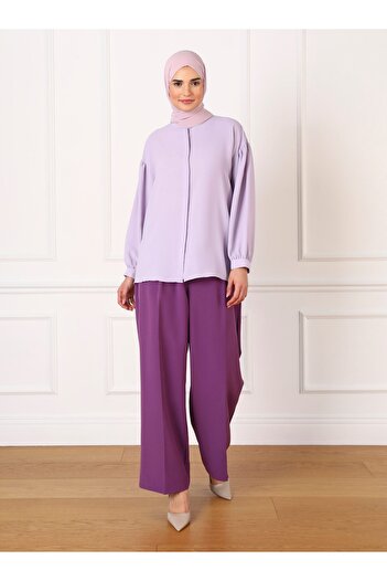 Refka Balloon Sleeve Satin Shirt - Powder Lilac - Refka