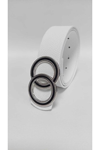 Kemerix White Enamel Coated Silver Buckle Women's Belt