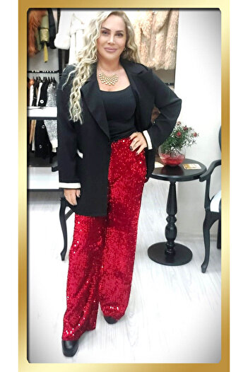 Gökkuşağı Sequined Red Trousers