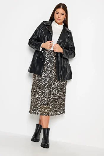 Stil Diva Plus Size Leopard Patterned Midi Length Lined Skirt302699