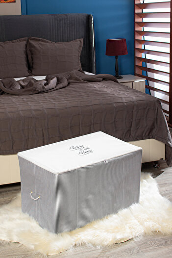 Serstil Large Size Printed Detailed Gray Striped Storage Bag 74 X 46 X 46 Cm