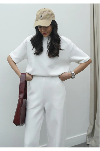My Blog Ecru Short Sleeve Padded Sweat Tracksuit Set