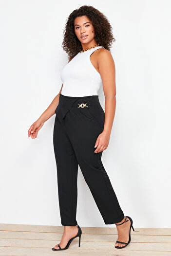 Trendyol Curve Woven Fabric Black Chain Trousers with Metal Accessories - TBBSS24AR00003
