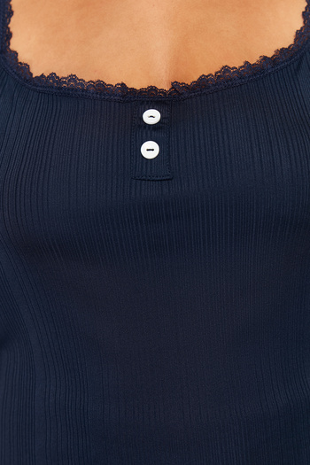 Trendyol Curve Σετ πλεκτές πιτζάμες Navy Blue Corded Strappy Set TBBSS24AI00018