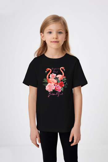 ADABEBEK Floral Flamingos Printed Girl's T-Shirt