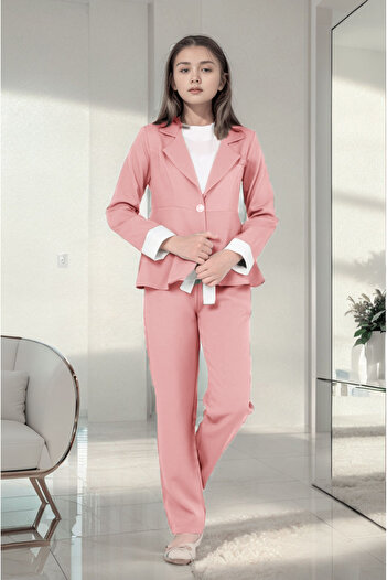 Jannock Girl's Suit Blazer Jacket-Blouse-Pants Set of 3