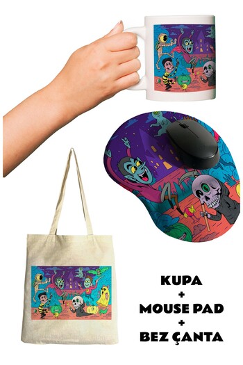 rakkun shop Карнавал с печат на подложка за мишка с подложка за китката + чаша с капак + платнена чанта