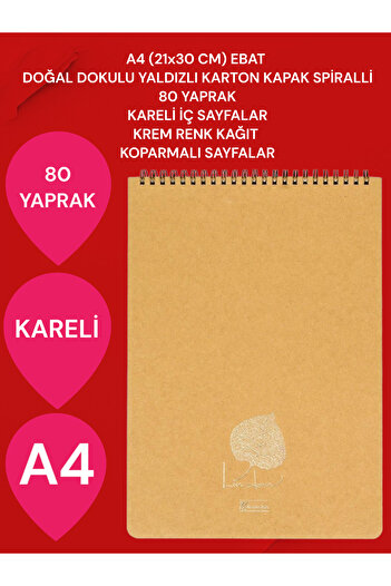 SEYFİKİRTASİYE CHECKED A4 (21x30 CM) 80 SHEETS CARTON COVER SPIRAL CREAM COLOR SHAPES WITH TOP OPEN