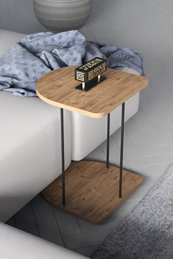 GOLDFALEZ Atlantic Pine Mobile Side Table | HND Oval Collection | Modern Serving Cart with Wheels