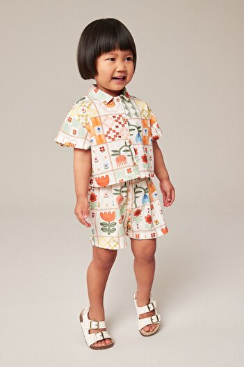 Next Baby 100% Cotton Multi Patchwork Shirt Shorts Bottom Top Set