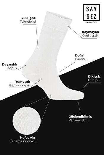 SAYSEZ Bamboo Men's Socket Long Plain Black-White Assortment Socks Seamless Premium Boxed Pack of 6