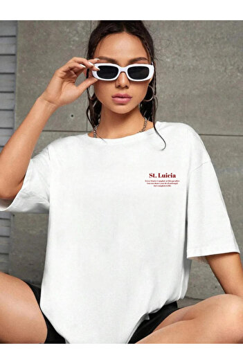 Boi ST.Luicia Printed Black and White Oversize T-Shirt-Short Sleeve Crew Neck Summer T-shirt