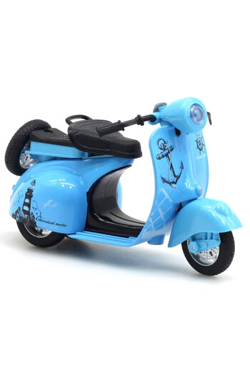 Toyaş Pull Drop 1:14 Die-Cast Clasic Metal Motorcycle Scooter Vintage Blue Gift Vehicles Toy Motos