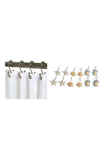 Bosphorus 12-Piece Shower Curtain Insert Ring Oyster Figured JM-SCH004