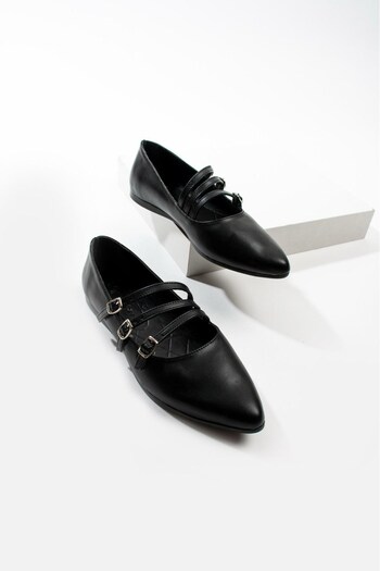 İmerShoes Daily Women's Black Ballerinas Adjustable Buckle Pointed Toe Simple Comfortable Stylish Lightweight Shoes S-420