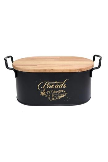 Bayev Metal Bread Box with Cutting Board - Black Decorative Bread Storage Box
