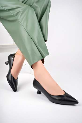 Deripabuc Genuine Leather Black Women's Leather Heeled Shoes Trc-63816