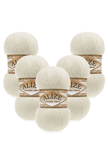 Alize Angora Gold 5-Piece 001 Cream Hand Knitting Yarn