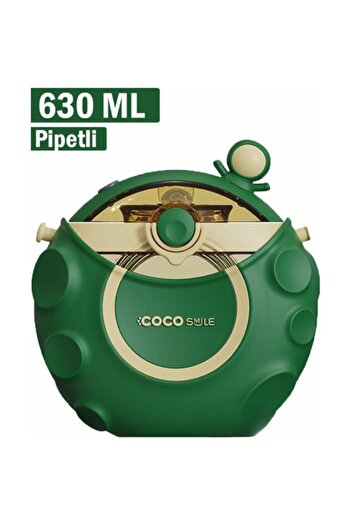 Vagonlife Cocosmile 630ML Silicone Space Theme Children's Tritan Water Bottle with Case and Straw and Strap Green CS-00