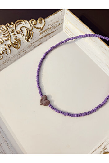 SWORDS CONCEPT Lilac Color Heart Murano Bead Necklace
