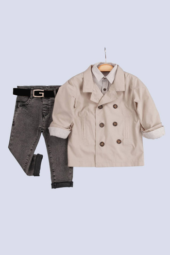 Gold Class Kidswear 4-Piece Boy's Trench Coat Set with Double Button Shirt and Trousers