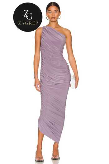 Zagrep Women's Lilac Draped Gathered Shouldered Lined Midi Dress