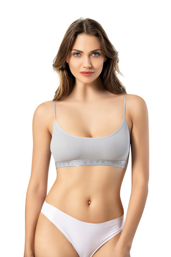 LEYNA BUTİK Women's Padded Corded Fabric Rope Strap Gray Half Tank Top (M=70-75,L=80-85, XL=90-95, 2XL=100-105)