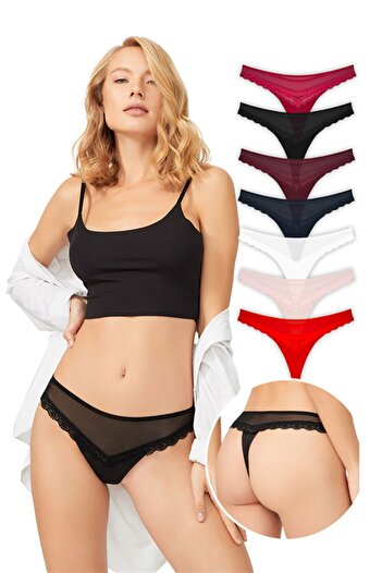 Cottonhill Lace Detailed Women's Thong 7-Pack Panties