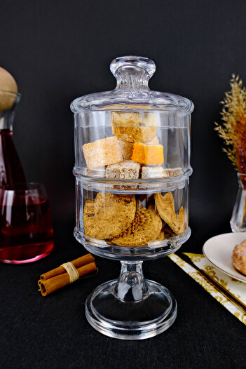 Digithome Footed 2-Tier Glass Presentation Holder Cookie and Sugar Bowl 27 Cm Pattern 2 – KU.DMA.002 C1-1-288