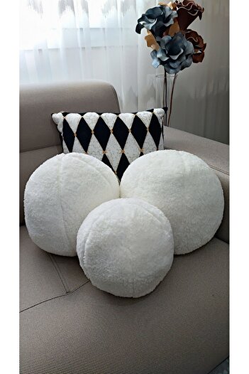 oneplise 3-Piece Throw Pillow / Pillow 2 Large Ecru / 1 Small Ecru (42cm / 25cm)