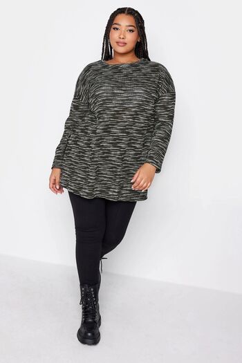 Stil Diva Plus Size Slit Detailed Crew Neck Long Sleeve Blouse302606