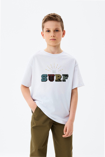 ADABEBEK Colorful Printed Boys' T-Shirt with Surf Text