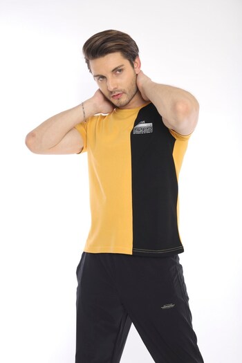 Escetic Mustard Men's Ragular Pattern Cotton Us Pique Breathable Sports T-shirt 0895