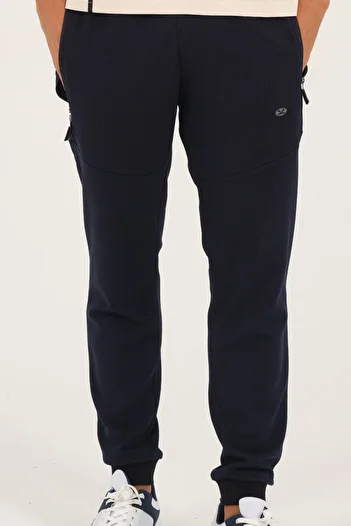 Escetic Men's Navy Blue Slimfit 2 Thread 4 Seasons Breathable Cotton Puppy Fabric Sports Sweatpants 1879