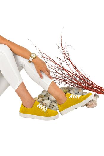 Moosefield Women's Yellow Genuine Leather Sneakers