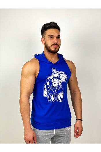 BLACK Men's Blue Hulk Hooded Fitness Undershirt