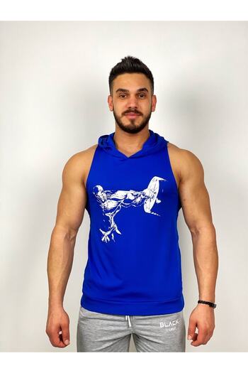 BLACK Men's Blue Joker Hooded Fitness Undershirt