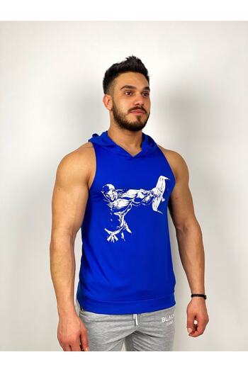 BLACK Men's Blue Joker Hooded Fitness Undershirt